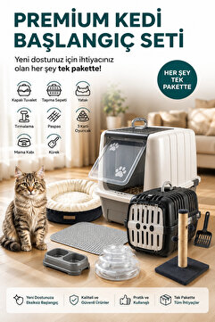 Kurtbay Şekil Lüks Kapalı Kedi Tuvaleti Taşıma Sepet Yatak Tırmlama Paspas 3 Katlı Oyunck Kedi Başlangıç Seti-lkt2