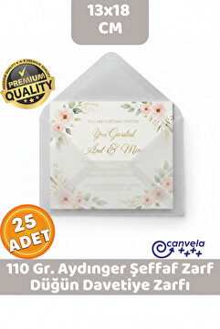 İstisna 25 Adet 13*18 Cm Aydınger Şeffaf Beyaz Transparan Zarf Düğün Davetiyeleri Ve El Sanatları Zarfı