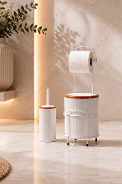 Decorev Modern Banyo Seti – Kapaklı Çöp Kovası, Tuvalet Kağıtlığı ve WC Fırçası | Minimal Tasarım