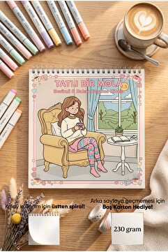 M&H Coloring Tatlı Bir Mola - 21x21 cm Boyama Kitabı, Çocuk ve Yetişkinler için