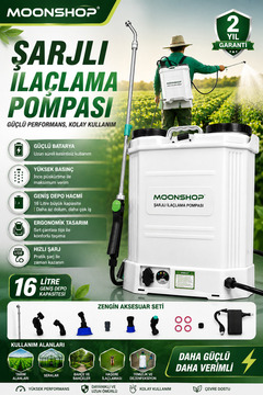 MOONSHOP Pro Alman Turbo 16 Lt Şarjlı Sırt Tipi İlaç Pompası Akülü Şarjlı İlaçlama Makinesi  Pompası.