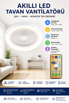 Neo Vista Akıllı LED Tavan Vantilatörü Uzaktan Kumandalı 3 Kademeli Fan & 3 Renk Işık ve Zaman Ayarlı Modern Lamba