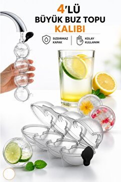 Kitchen Beauty 4'lü Küre Buz Topu Kalıbı - Yuvarlak Içecek Buz Topu Dondurucu Buzluk Saklama Ve Sunum Kabı