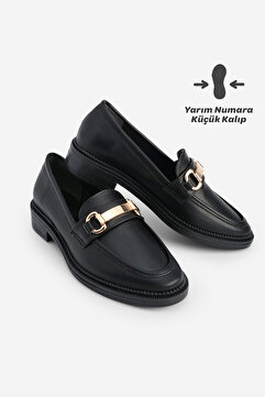 Marjin Kadın Loafer Makosen Casual Tokalı Günlük Ayakkabı Tonyas Siyah