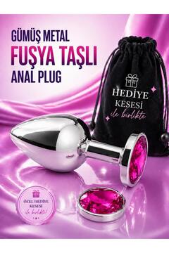 Lolita Shop Gümüş Metal Fuşya Mücevher Taşlı Paslanmaz Çelik 7 Cm Anal Açıcı Genişletici Alıştırıcı Plug Tıkaç