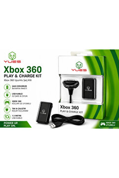 YUES Xbox 360 Controller Şarj Kiti – Şarj Edilebilir Pil ve USB Play & Charge Kablo
