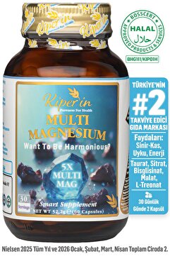 Kiperin 5x Çoklu Magnezyum (Taurat, Bisglisinat, Malat, Sitrat, L-Treonat) 60 Kapsül | Akıllı Gıda Takviyesi