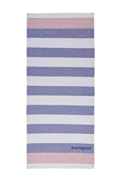 Blackspade Desenli Kırmızı Çizgili Beyaz Unisex Plaj Havlusu