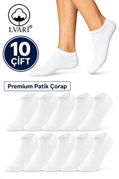 Lvari 10 Çift Unisex Pamuklu Beyaz Patik Çorap Terletmeyen Günlük Kullanım