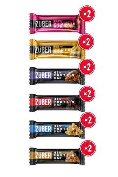 Züber Hi Protein Bar Yepyeni Deneme Paketi 45g x 12 Adet (Çilek, Muz, Badem, Kakao, Fındık, Yer Fıstığı)