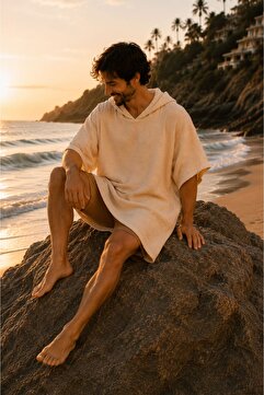 modekamoda Panço Müslin Kumaş Pamuklu Plaj Giyim Bürümcük Su Emiciği Yüksek Oversize Unisex Panço