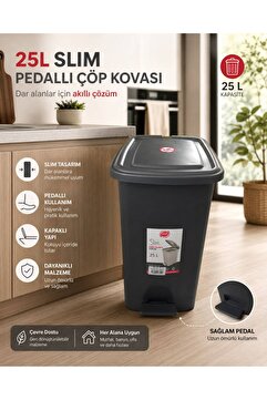 Genel Markalar İç Kovalı Slim Pedallı Çöp Kovası: 25 Litre