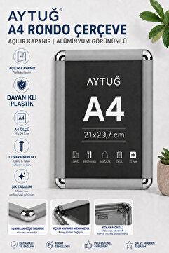 Aytuğ A4 Rondo Çerçeve - Afiş Çerçevesi - Belge Çerçevesi - Açılır Kapanır Plastik Çerçeve
