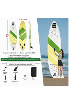 Sullo Sullo320 cm x 84 cm x 15 Cm Şişme Paddle Board – Şişme Sup Board 150 kg Taşır Şişme Sörf Tahtası