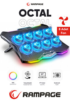 Rampage RC16 Octal 8 Fanlı Rgb Işıklı 14 - 17.3 inç 10 Rgb Modlu Notebook Soğutucu Stand Laptop Soğutucu