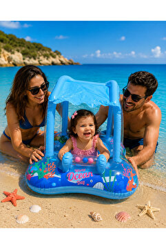 dekan toys Gölgelikli Bebek Deniz Simidi Oturaklı Baby Float UV Korumalı Şişme Gölgelikli Simit