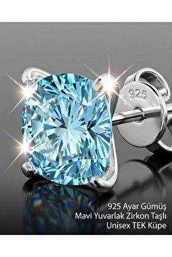 Begonia Accessories 925 Ayar Gümüş Mavi Zirkon Tek Taş Küpe – Unisex Pimli | Alerji Yapmaz | 1 Adet (Çift Değil)