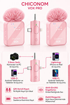 chiconom Onell Vox Pro 2’li Kablosuz Yaka Mikrofonu Type-C iPhone Android Uyumlu
