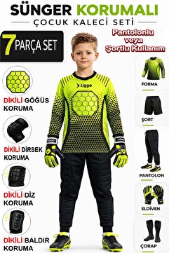 Liggo Higuita Göğüs Süngerli Çocuk Kaleci Forması Çocuk Kaleci Eldiveni Çocuk Kaleci Pantolonu Seti