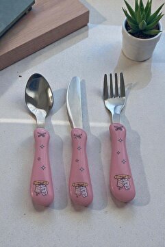 Dore Voir 3 Parça Çocuk Çatal Kaşık Bıçak Seti Paslanmaz Çelik-Pembe Renk