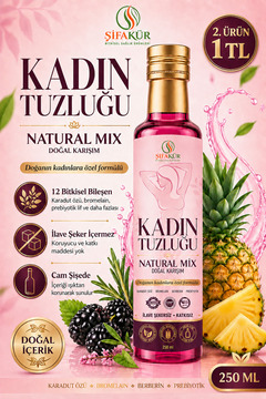 ŞİFAKÜR BİTKİSEL SAĞLIK ÜRÜNLERİ ŞİFAKÜR Kadın Tuzluğu Şurubu Natural Mix 250 ml Karadut Ananas Aromalı Bromelain Berberin Safran Prebiyotik