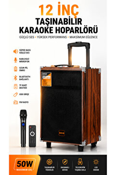 ULTRATEKNO B-Q12 50W Süper Bass Bluetooth Hoparlör Karaoke Sistemi Kablosuz Mikrofonlu Taşınabilir Valiz Tipi Ses Sistemi 12 İnç Tekerlekli