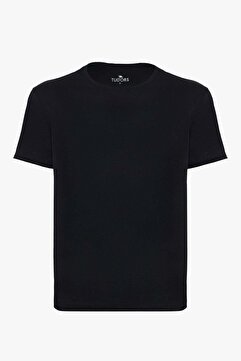 Tudors Unisex Slim Fit Dar Kesim %100 Pamuk Yumuşak Dokulu Siyah Bisiklet Yaka Tişört