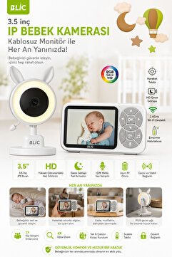 CROW'S TECH Bebek Kamerası Kumandalı Monitörlü Karşılıklı Konuşma RGB ışıklı HDGece Görüslü hatırlatıcılı Kamera