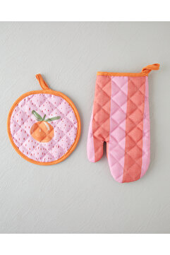 English Home Summer Orange Polyester 2'li Mutfak Seti 17x30 Cm + 20x20 Cm Kırmızı-Pembe