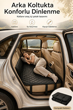 Arfseb Araba Yatağı Katlanabilir Arka Koltuk Yatağı PU Deri Araç İçi Yatak SUV Ve Sedan Kamp Seyahat- Siyah 125X80Cm