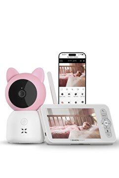 Xenon Smart Bebek Kamerası 3MP 5" LCD Monitör, Mobil Kontrol, Ninni, Hareket Algılama, Gece Görüş (Pembe-X7202)