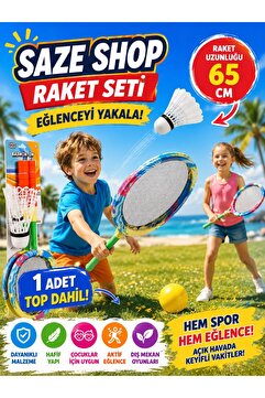 SAZE 65 CM Badminton Raket Seti Top Dahil Çocuk Oyun Raketi Açık Hava Spor Oyuncağı