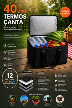 HİG HOME 40 Litre Termos Çanta | Yalıtımlı Plaj, Piknik, Kamp ve Günlük Kullanıma Uygun Termal Çanta