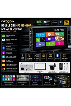 Universal Twogo 7" Double Teyp Carplay + AndroidAuto Bluetooth Aux Dokunmatik Ekran + 2026 Özel Seri