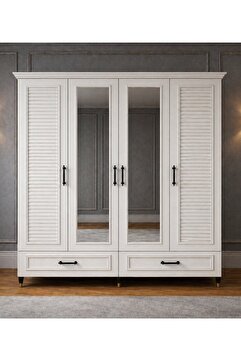 Noiss Home Decor Barlas 4 Kapılı Gardırop Elbise Dolabı Askılı Raflı Yatak Odası Dolabı