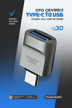Powerway Type-C to Usb 3.0 (YÜKSEK HIZLI) Veri Aktarımı Otg Çevirici Dönüştürücü Adaptör