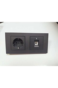 OVİVO Füme Topraklı Priz + Nümeris Telefon Prizi + 2li Çerçeve