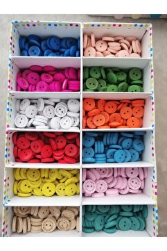 Hobice Satış 24 Adet 15 Mm Handmade Yazılı Renkli Yuvarlak Ahşap Düğme BYBX