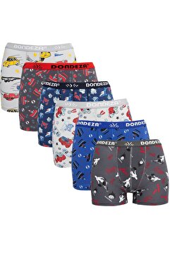 Dondeza Tutku 6lı Erkek Çocuk Renkli Desenli Boxer Külot Çocuk Baksır