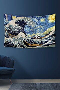 Vagonik Büyük Dalga Ve Yıldızlı Gece Duvar Örtüsü Halısı 140 X 100 Cm-70x100 Cm