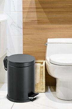 KOZART Tuvalet Banyo Balkon Mutfak 3 Litre Siyah Pedallı Çöp Kovası Çöp Kutusu