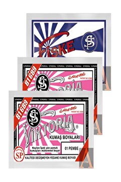 Viktoria Pembe Kumaş Boyası 2 Paket+1 Paket. Sabitleyici Fiske