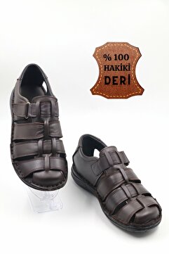 nazenintasarımlar Erkek Iç Dış Hakiki Deri Kahverengi Sandalet