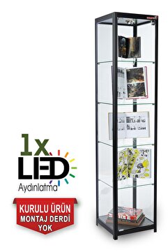 Bubizde Camlı Vitrin - Camlı Dolap - Camlı Koleksiyon Vitrini - Cam Raf - Kurulu Ürün 175x30x30