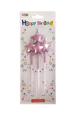 BEST PARTİ DOĞUM GÜNÜ PARTİ SÜSLERİ Çubuklu Pembe Yıldız Mum 4'lü