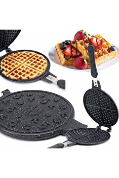 TAŞHAN Lüks Granit Ocak Üstü Waffle Tavası Bakalit Sap Yeni Ürün