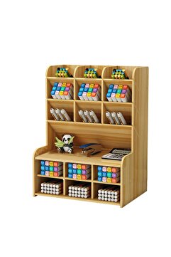 Notpa Çapraz 9+9 Raflı Masaüstü Kalemlik Organizer (ceviz Rengi) Ev Ve Ofis Malzemeleri Saklama Rafı