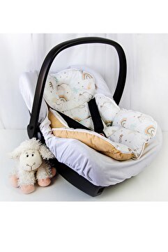 Babynest Puset Minderi Ve Puset Çarşafı %100 Pamuk Gökkuşağı Bej