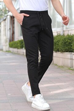 Tarz Cool Siyah Erkek Eganis Ipli Jogger Düğmeli Kumaş Pantolon-jggrkmpnt01r0131