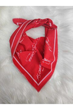 elvin aksesuar Atatürk Imzalı Kare Kırmızı Ipek Saten Bandana Fular